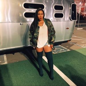 Green Thigh High Knit Boots